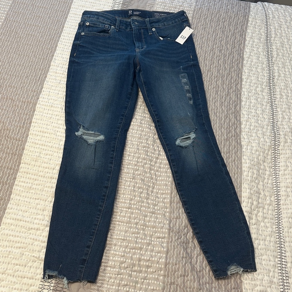 GAP Factory Women's Dark Blue Ripped Skinny Jeans